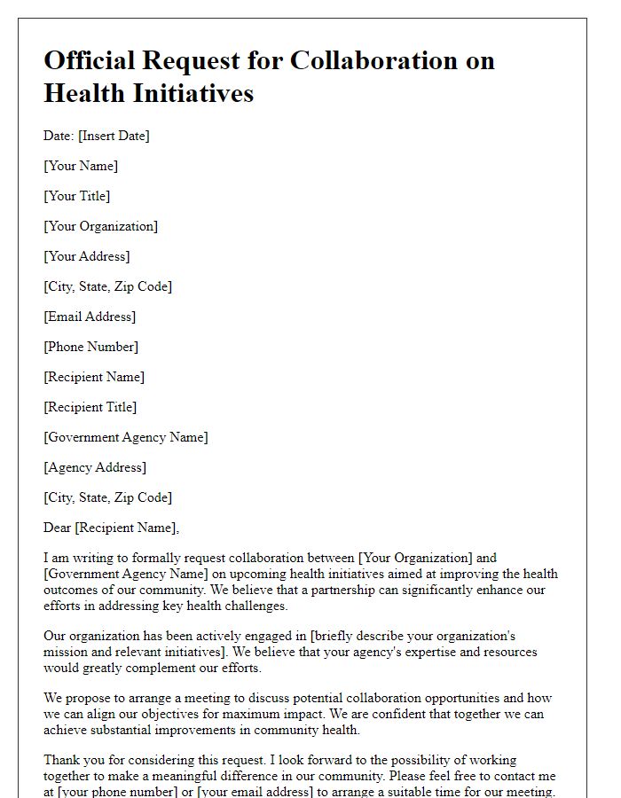 Letter template of official request for government agency collaboration on health initiatives