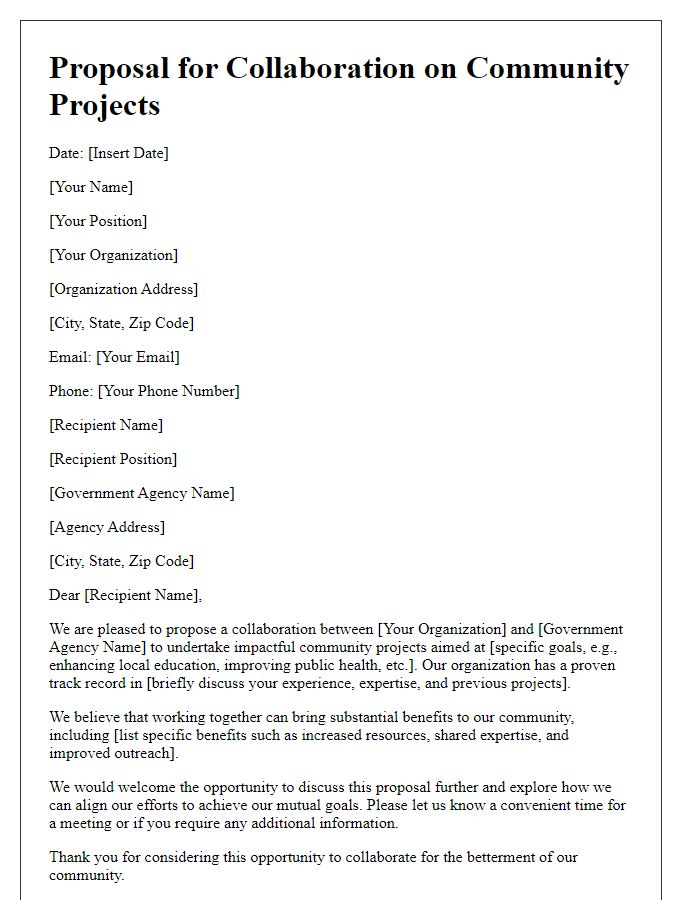 Letter template of proposal for collaborating with government agency on community projects