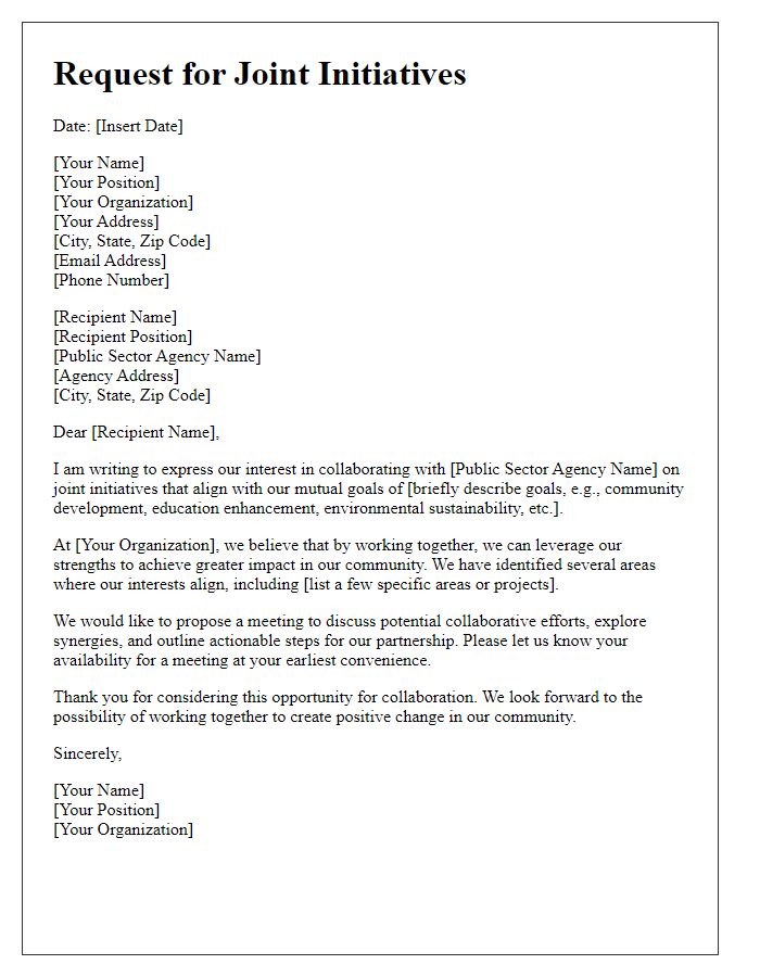 Letter template of request for joint initiatives with public sector agency