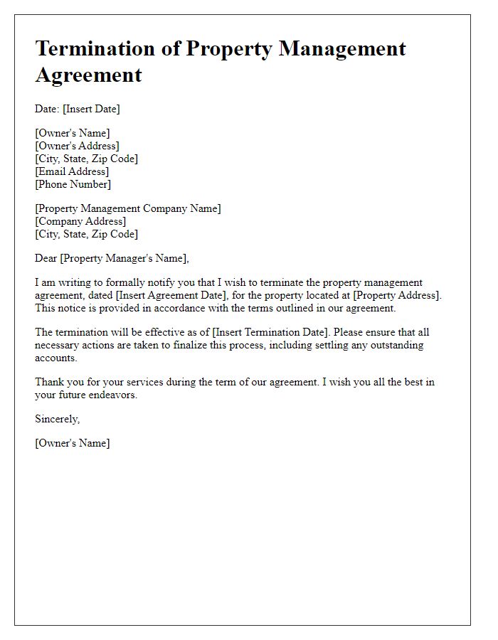 Letter template of ending property management agreement