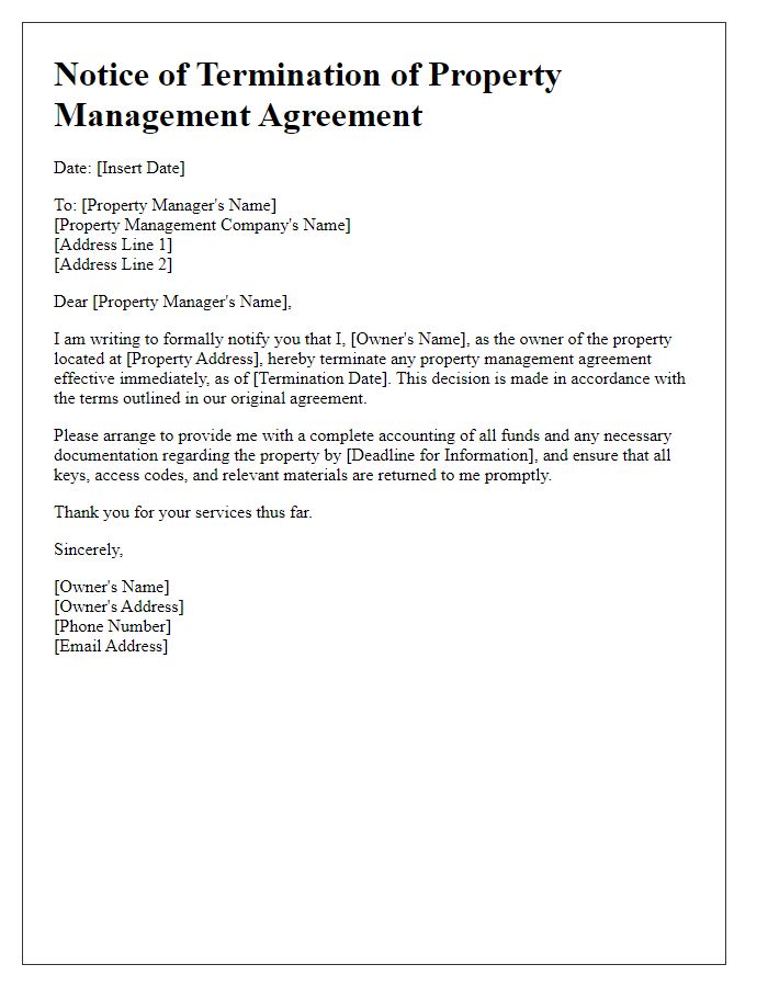 Letter template of notice of property management termination by owner