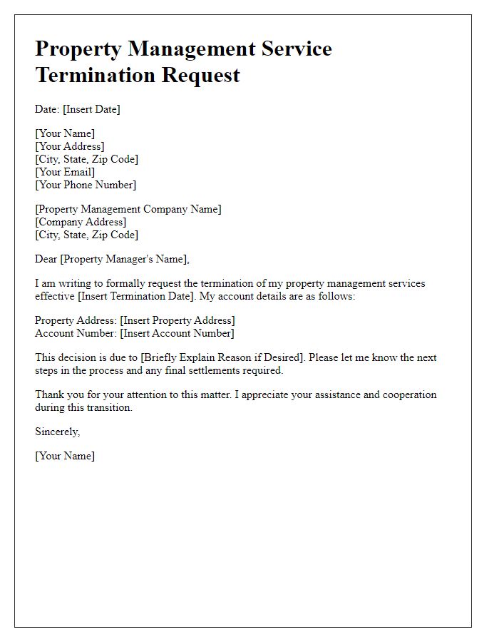 Letter template of property management service termination request