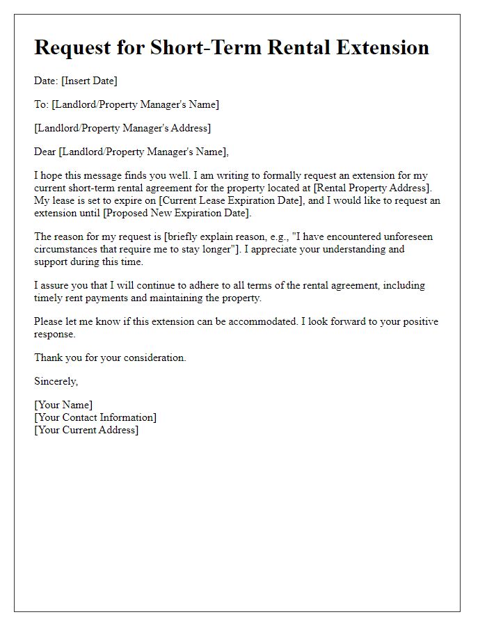 Letter template of a short-term rental extension request.