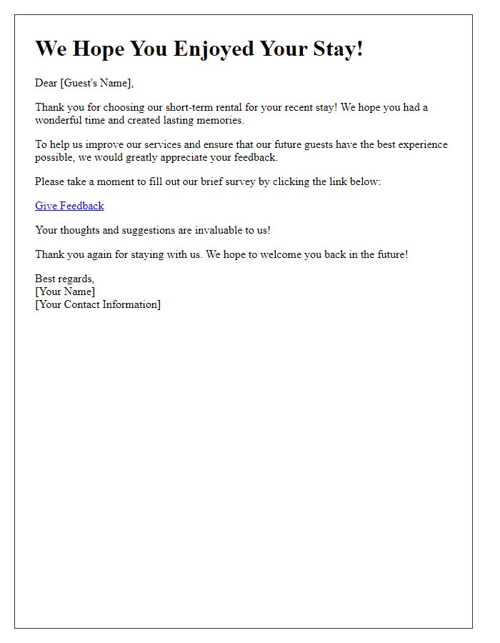 Letter template of a short-term rental feedback request.