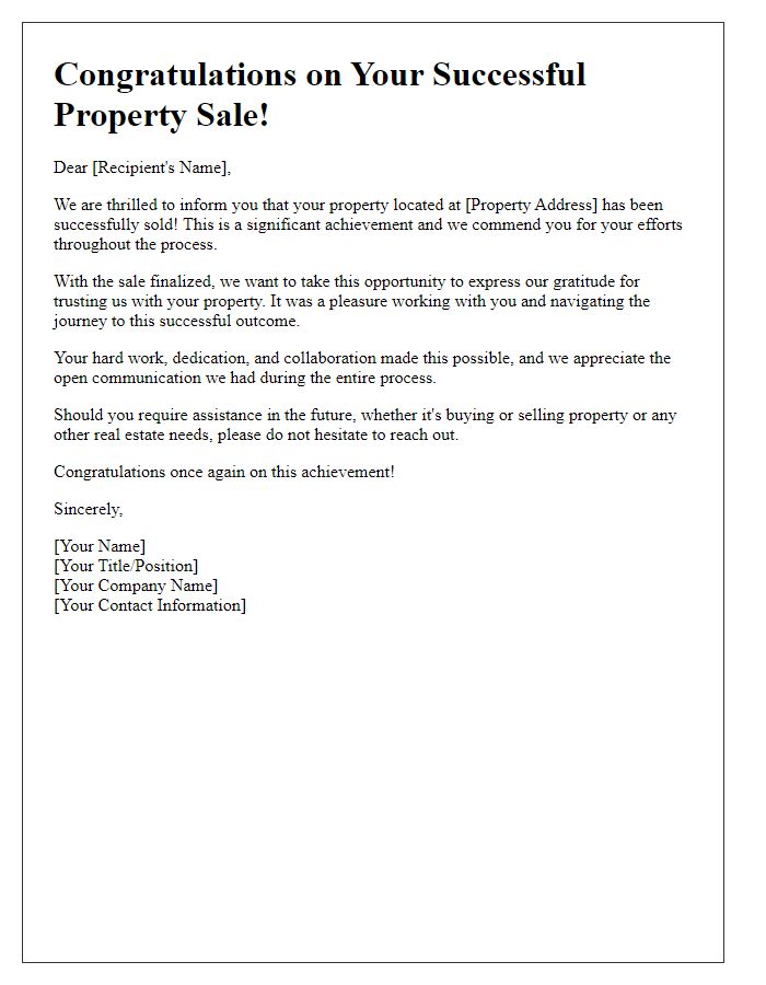 Letter template of Property Sale Triumph Message