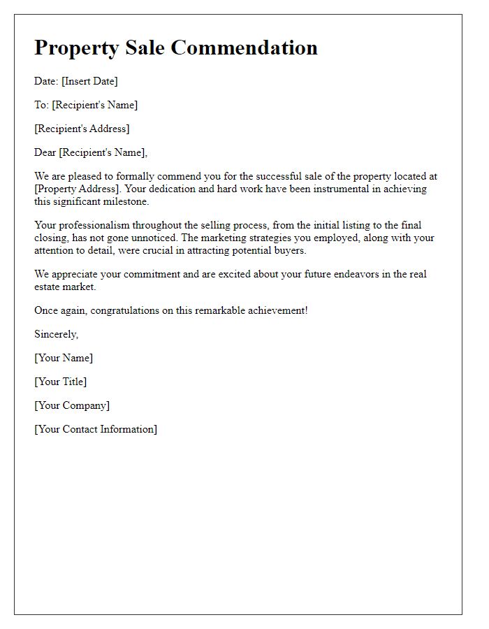 Letter template of Successful Property Sale Commendation