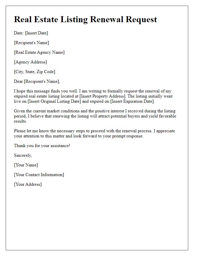 Letter template of expired real estate listing renewal request