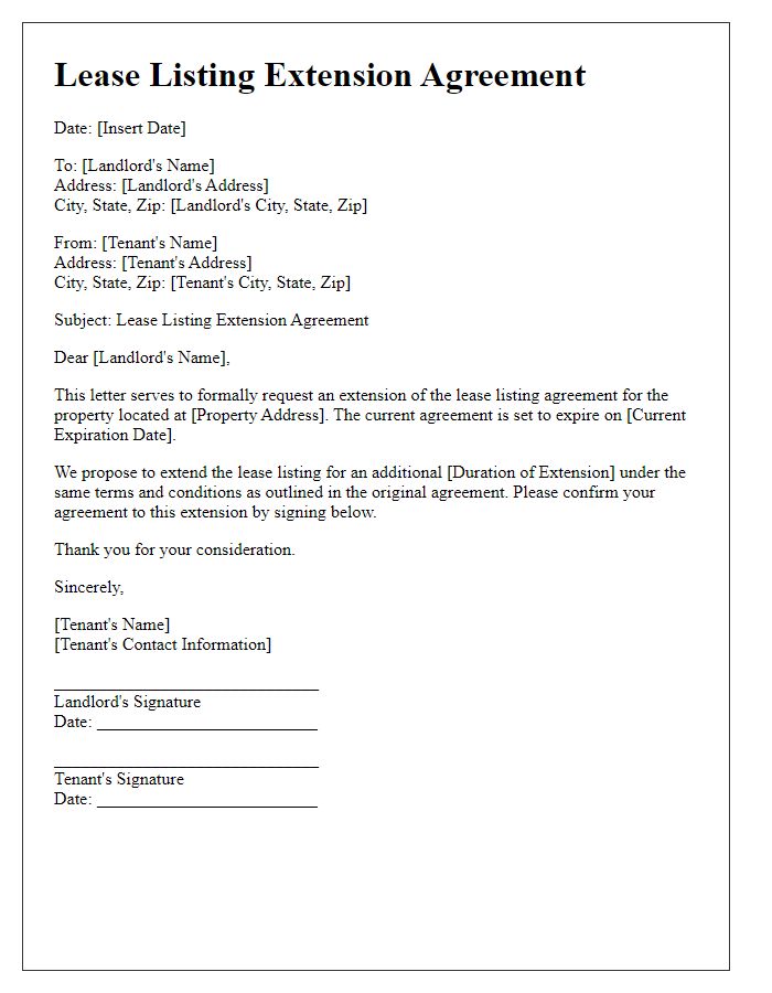 Letter template of lease listing extension agreement