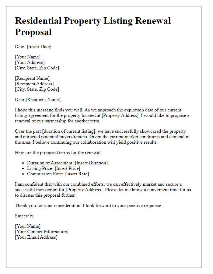 Letter template of residential property listing renewal proposal