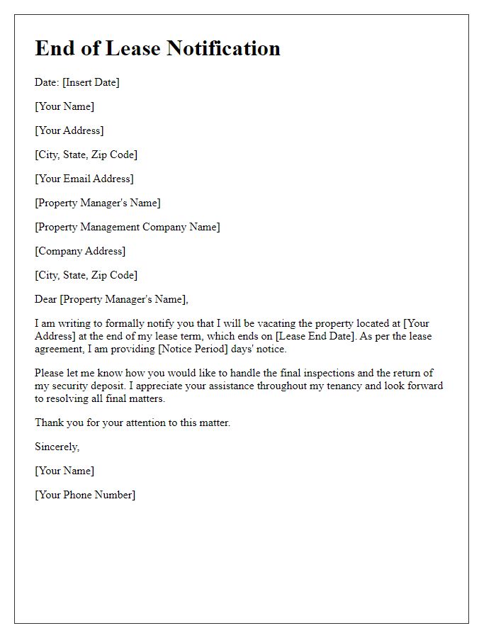 Letter template of end of lease notification to property manager