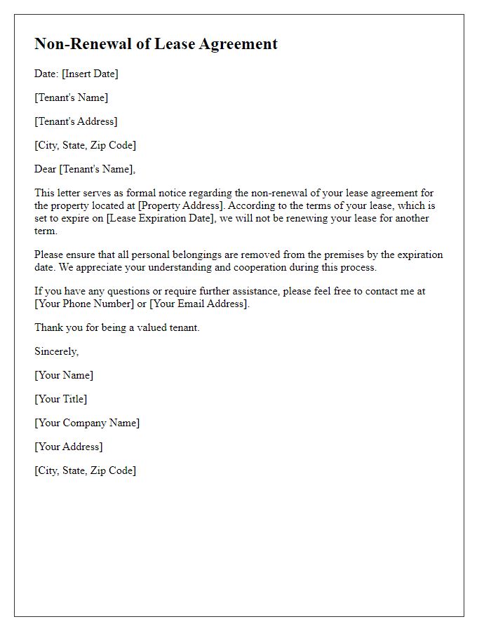 Letter template of non-renewal of lease agreement