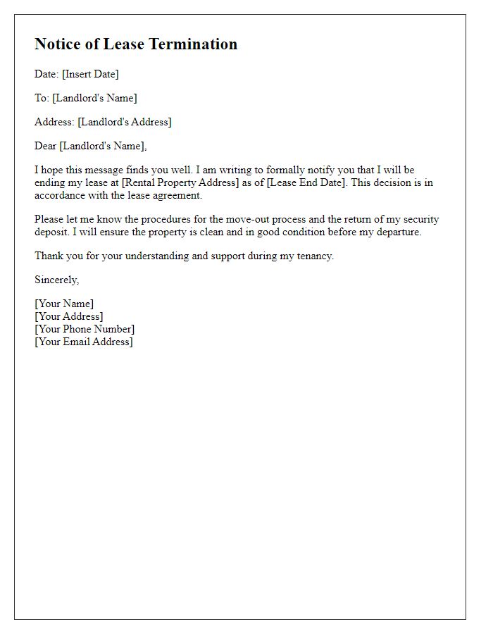 Letter template of tenant's formal lease ending communication