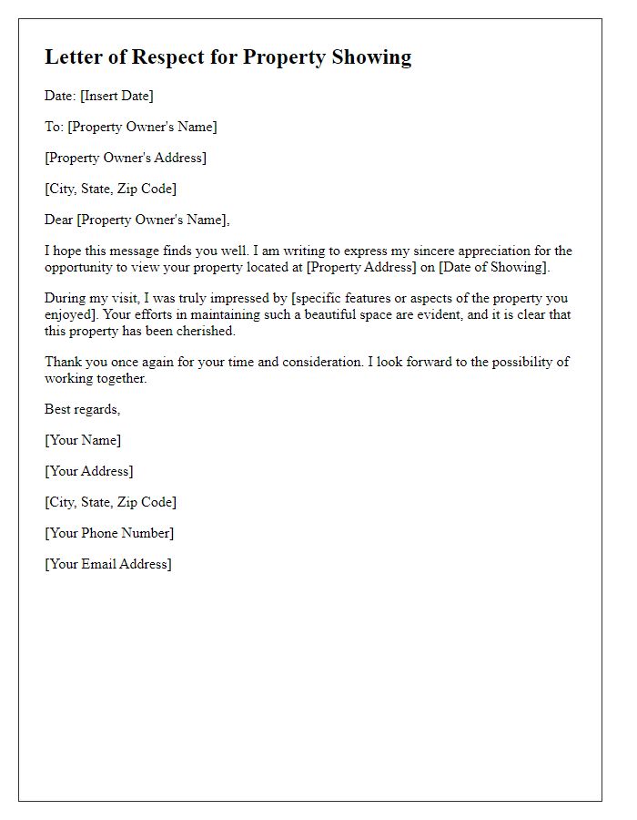 Letter template of respect for the property showing