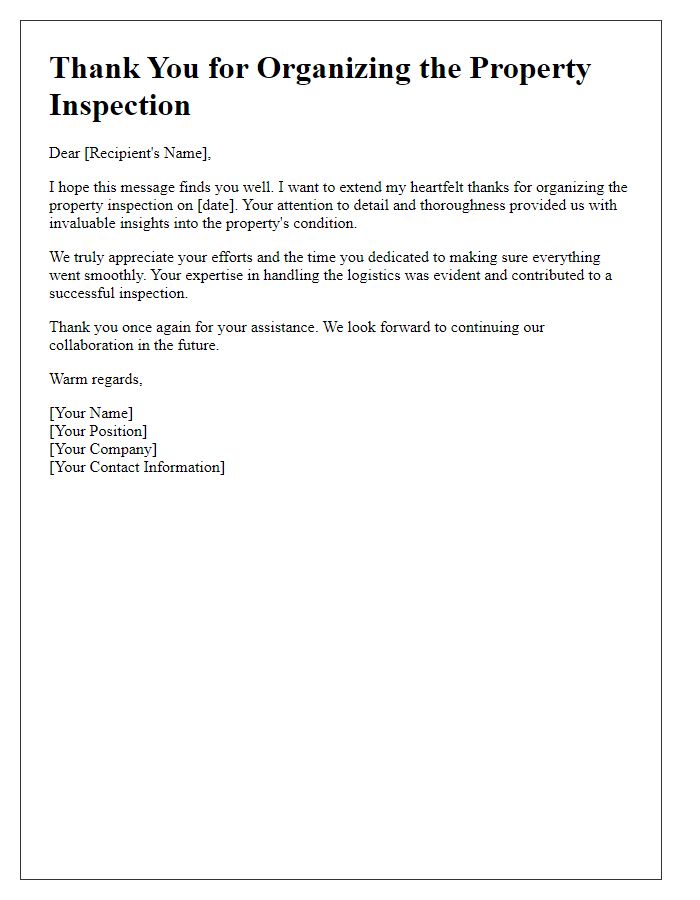 Letter template of thanks for organizing the property inspection