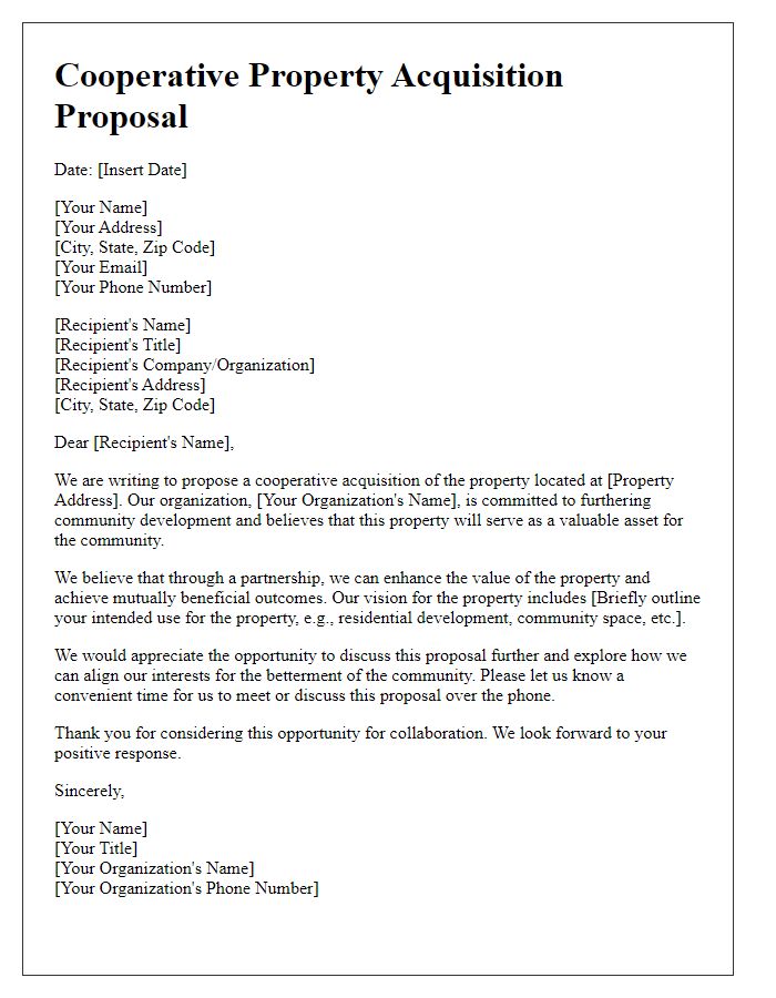 Letter template of cooperative property acquisition proposal