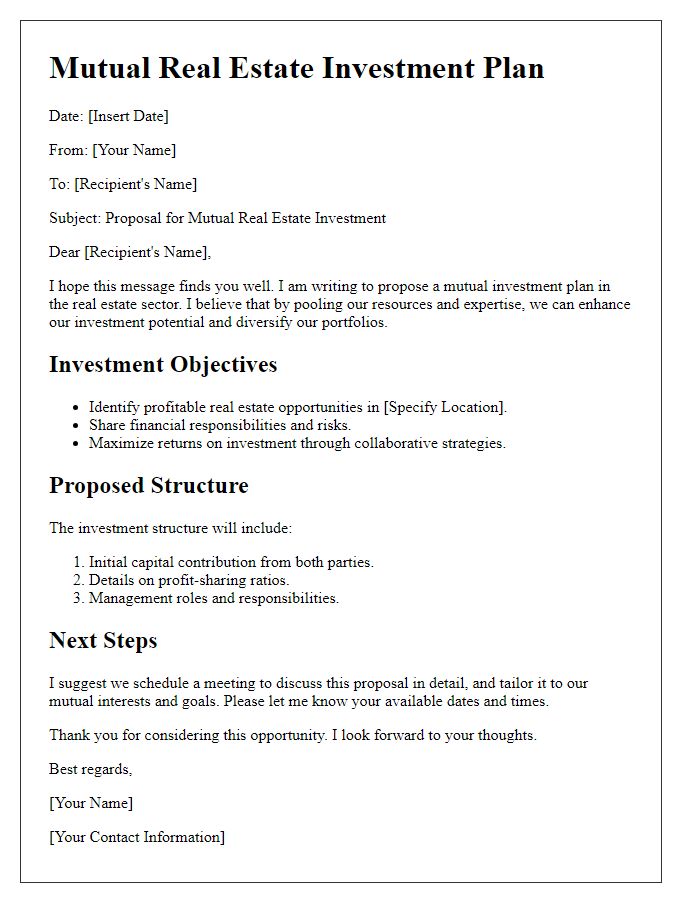 Letter template of mutual real estate investment plan