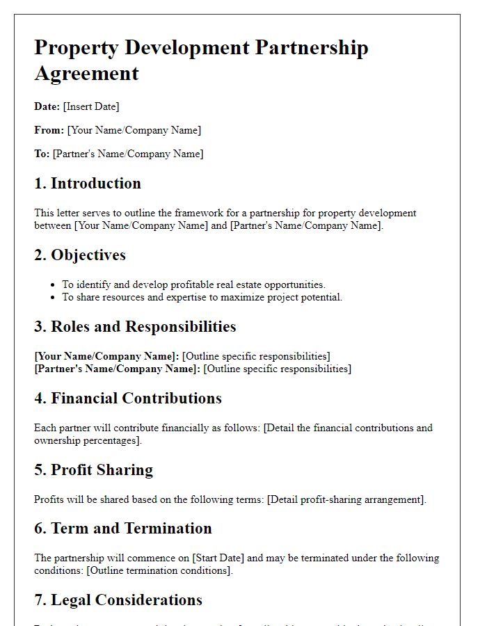 Letter template of property development partnership outline