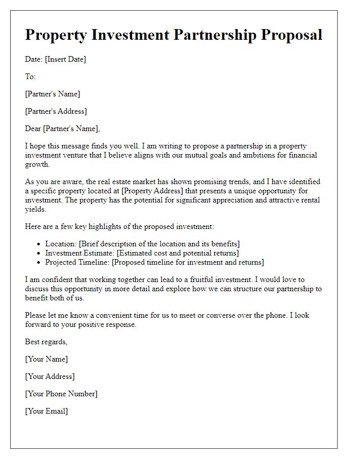 Letter template of property investment partnership suggestion