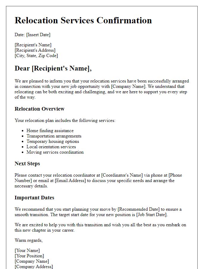 Letter template of relocation services for individuals relocating for job opportunities