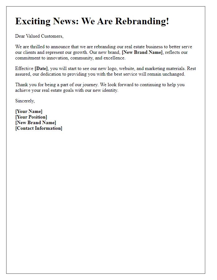 Letter template of real estate business rebranding announcement