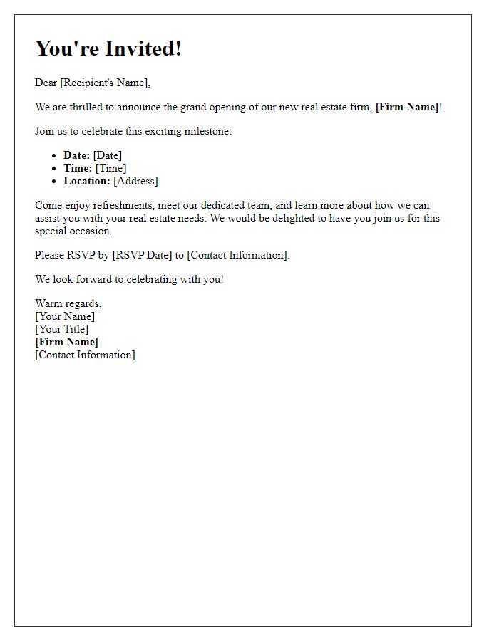 Letter template of real estate firm grand opening invitation