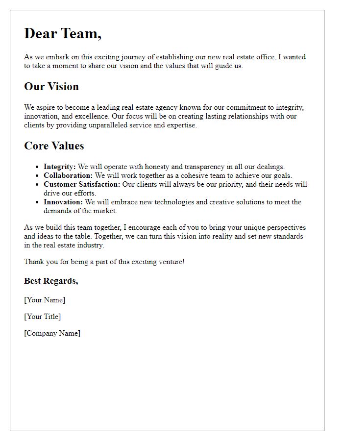 Letter template of sharing our vision at the new real estate office.