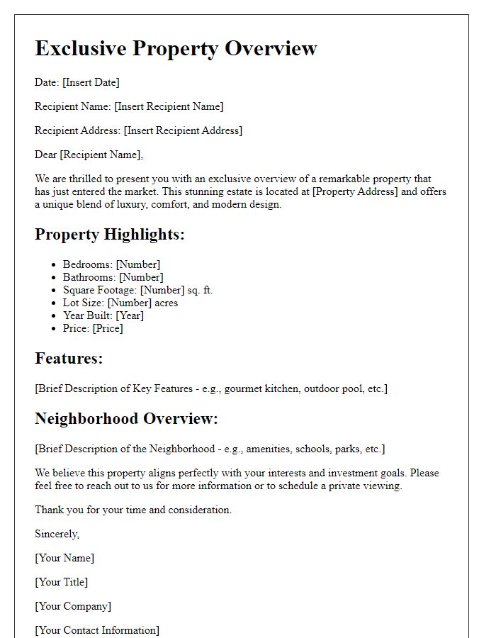 Letter template of exclusive property overview