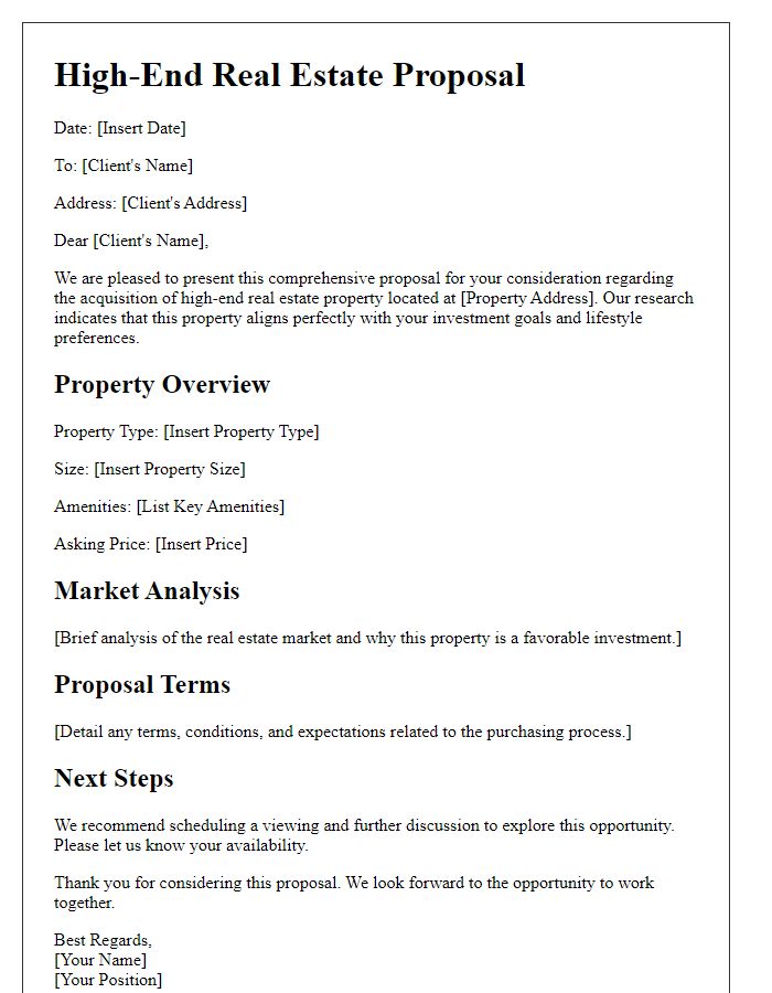 Letter template of high-end real estate proposal