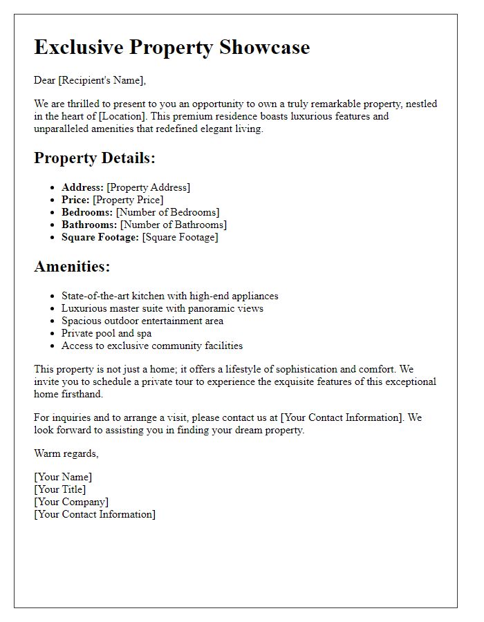 Letter template of premium property showcasing