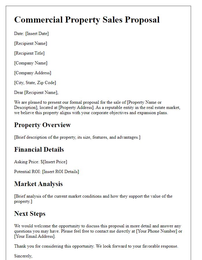 Letter template of commercial property sales proposal for corporate entities.