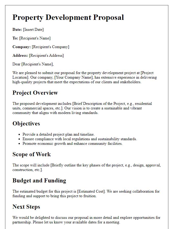 Letter template of corporate property development proposal.