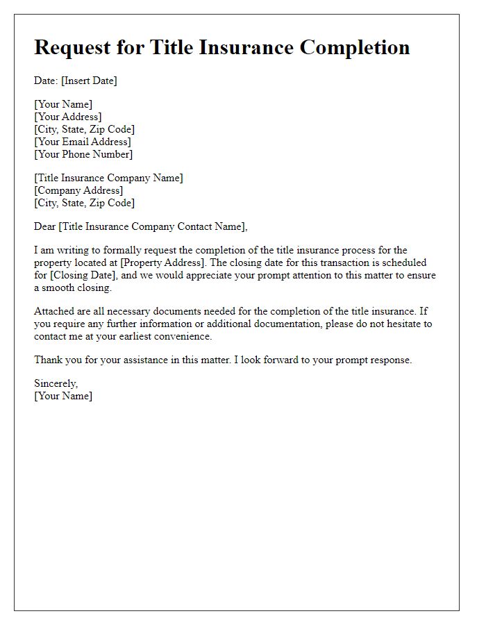 Letter template of closing document request for title insurance completion