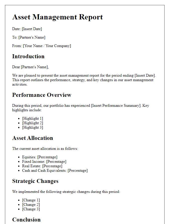 Letter template of asset management report for partners