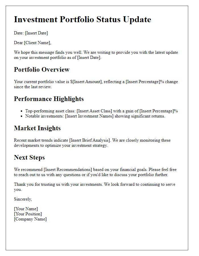 Letter template of investment portfolio status for clients