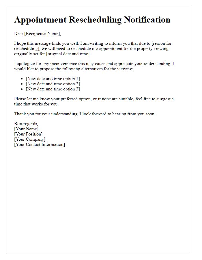 Letter template of Appointment Rescheduling for Property Viewing