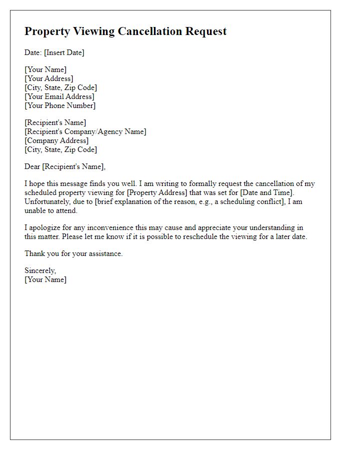 Letter template of Property Viewing Cancellation Request