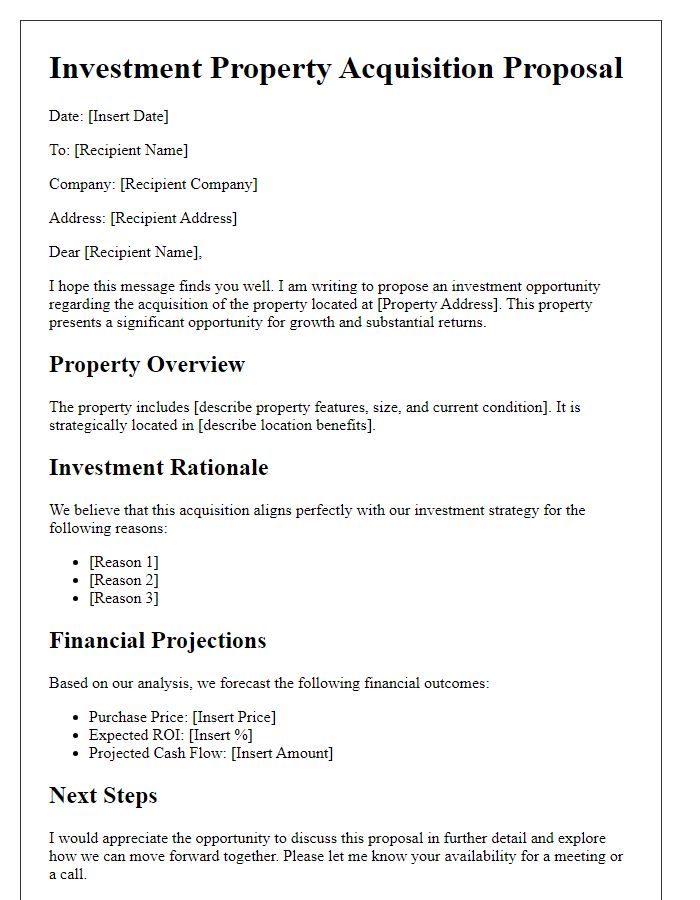 Letter template of investment property acquisition proposal.