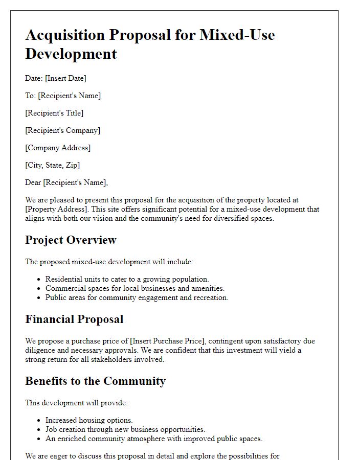 Letter template of mixed-use development acquisition proposal.