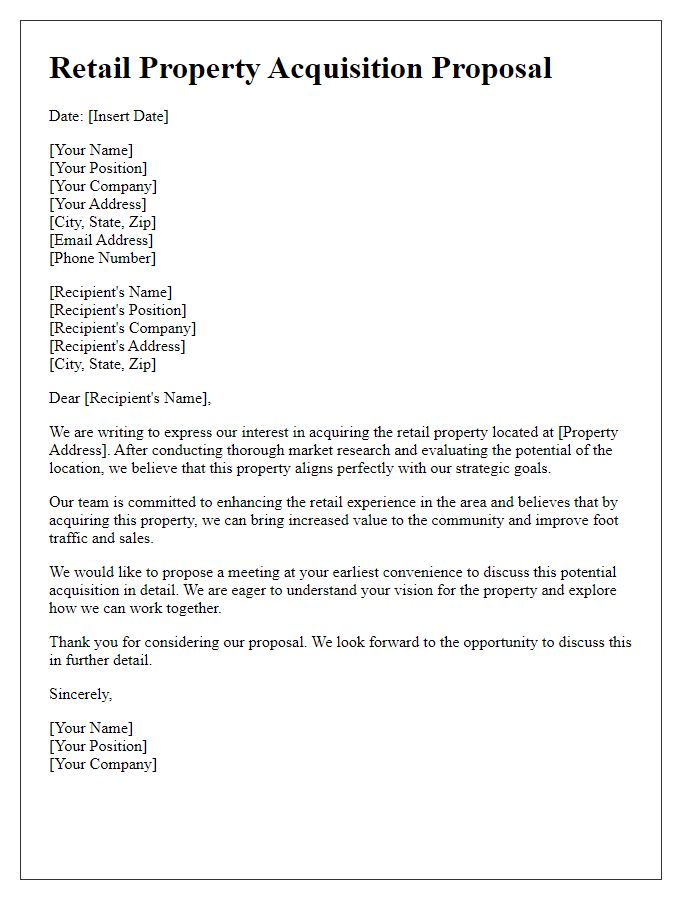 Letter template of retail property acquisition proposal.