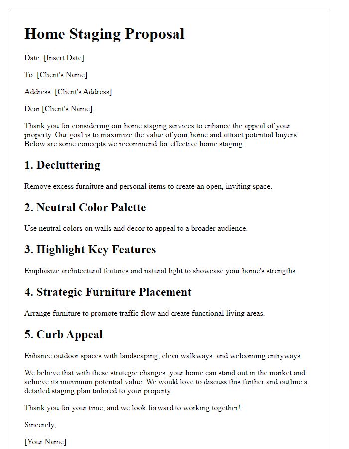 Letter template of home staging concepts for maximizing value.