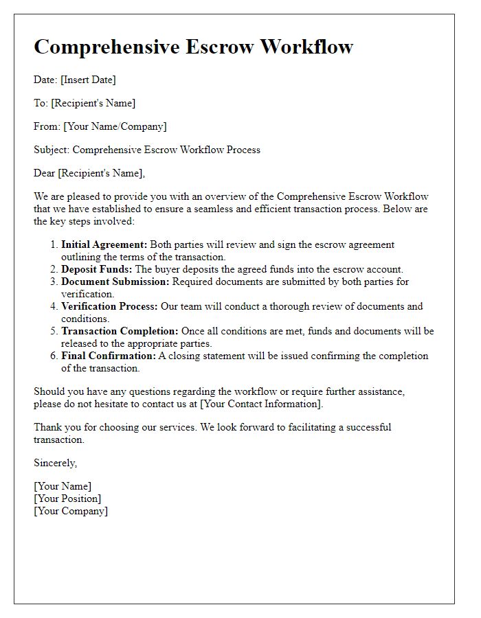 Letter template of Comprehensive Escrow Workflow