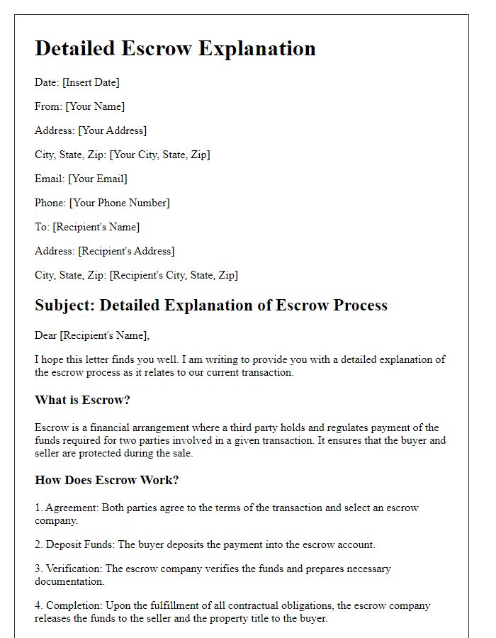 Letter template of Detailed Escrow Explanation