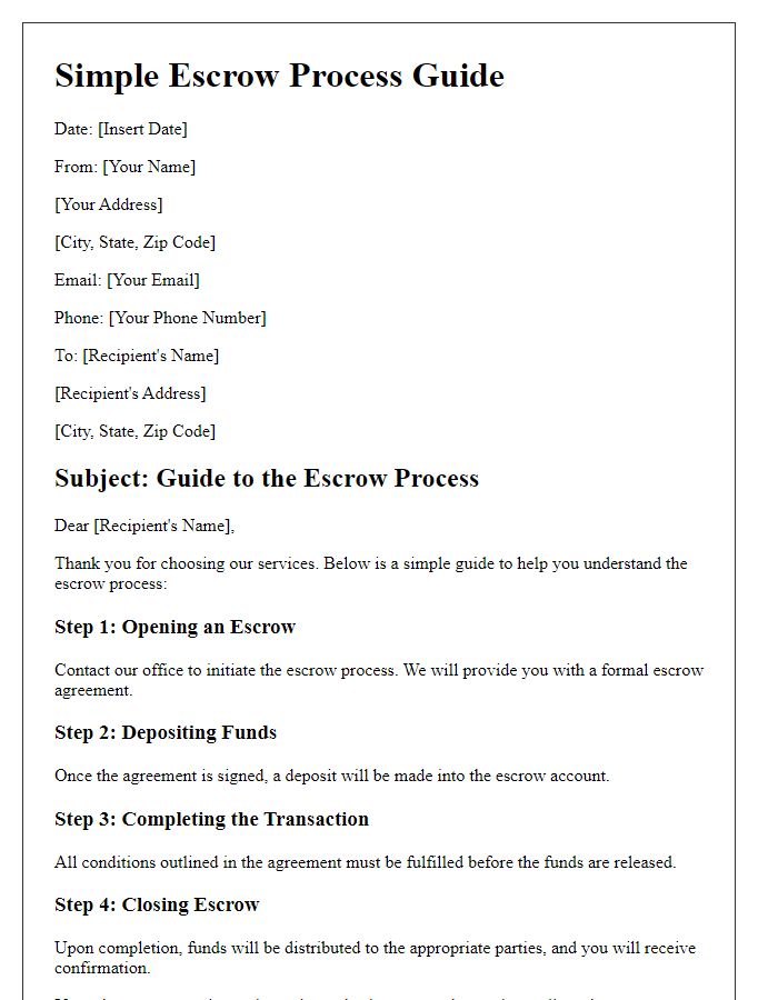 Letter template of Simple Escrow Process Guide