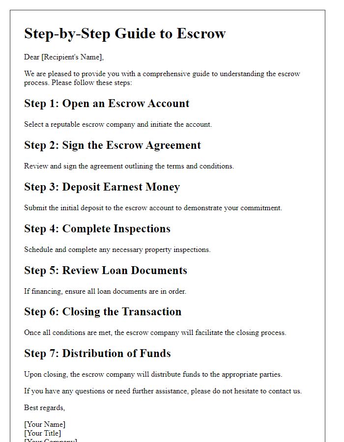 Letter template of Step-by-Step Guide to Escrow