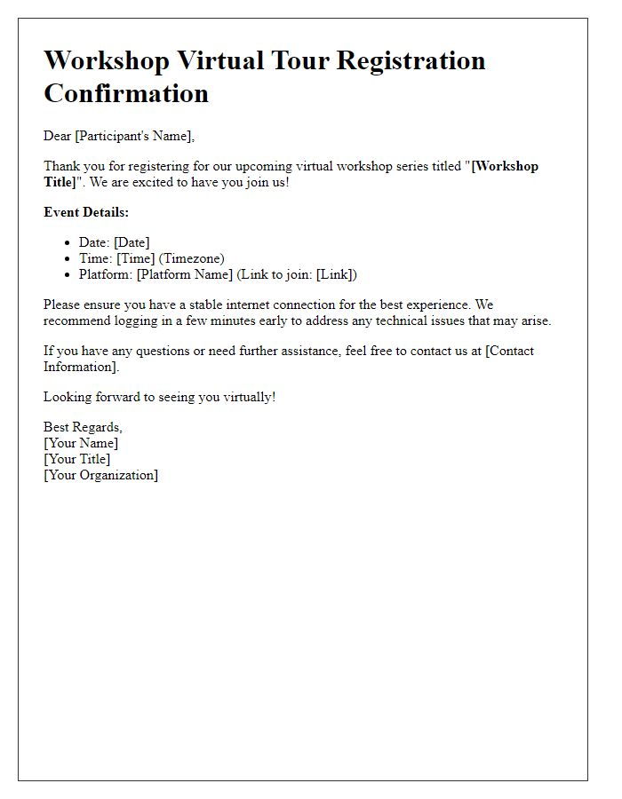 Letter template of virtual tour registration for workshops.