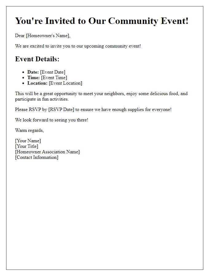 Letter template of Homeowner Association Community Event Invitation