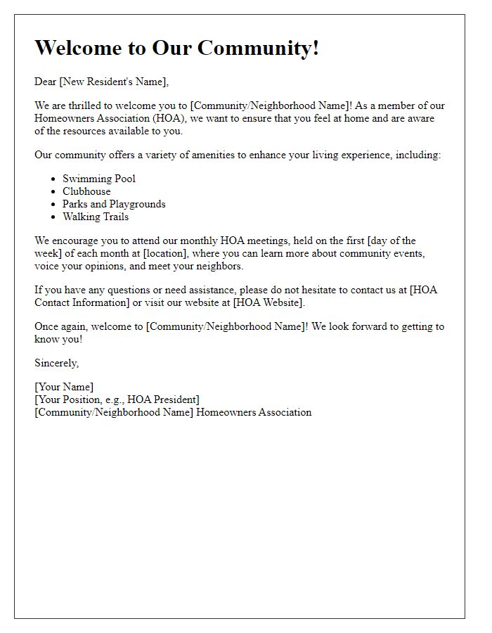 Letter template of Homeowner Association Welcome to New Residents