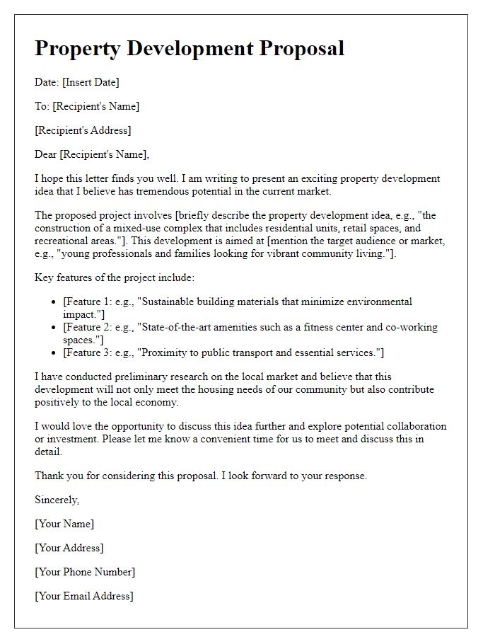 Letter template of property development idea