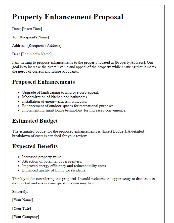 Letter template of property enhancement proposal