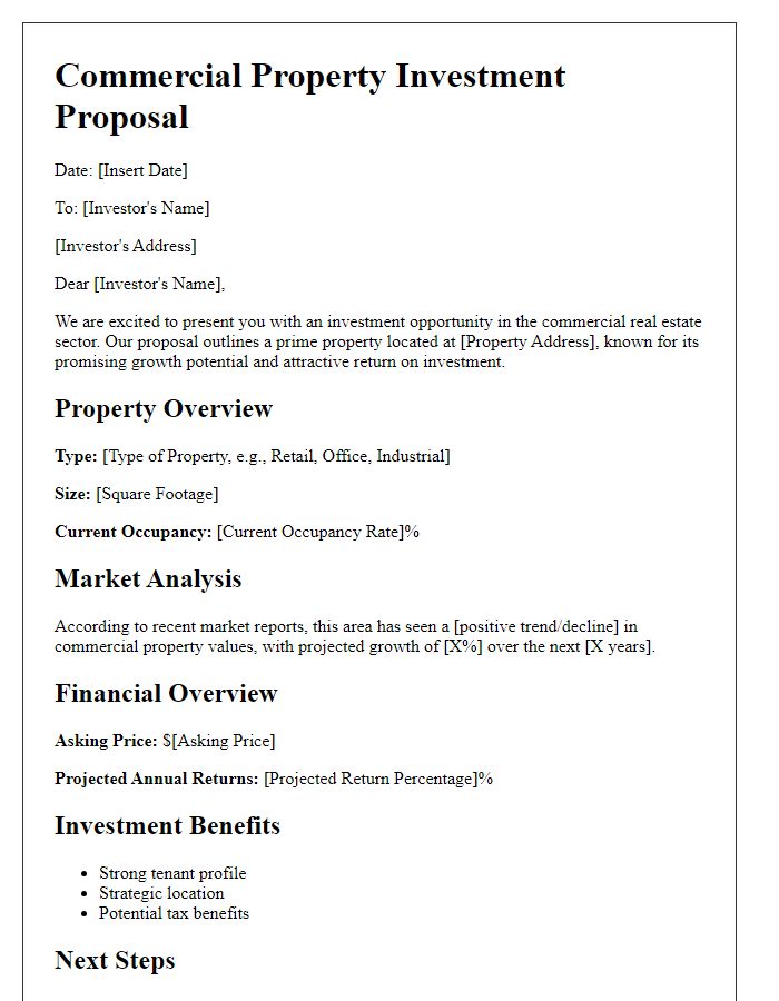 Letter template of commercial property investment proposal